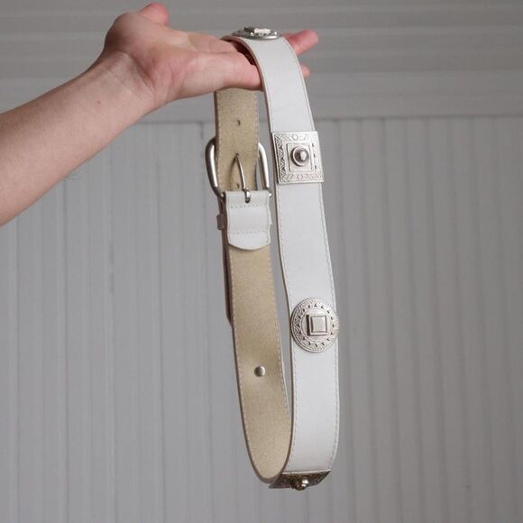 90s white leather western belt - Picture 4 of 8